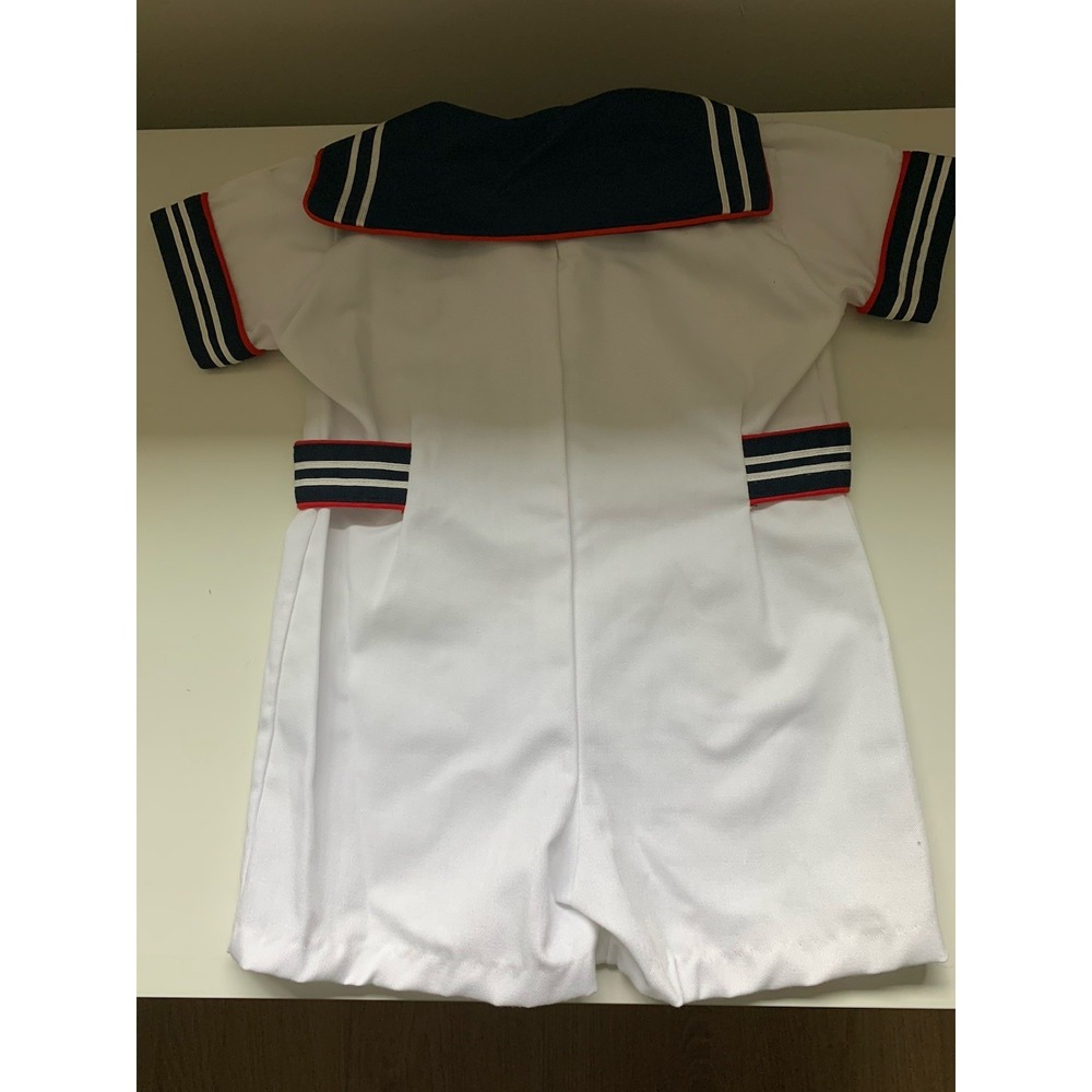 Vintage 1960s Outfit Sailor Suit White Navy Blue Collar Toddler Size 4T Romper - Picture 4 of 8